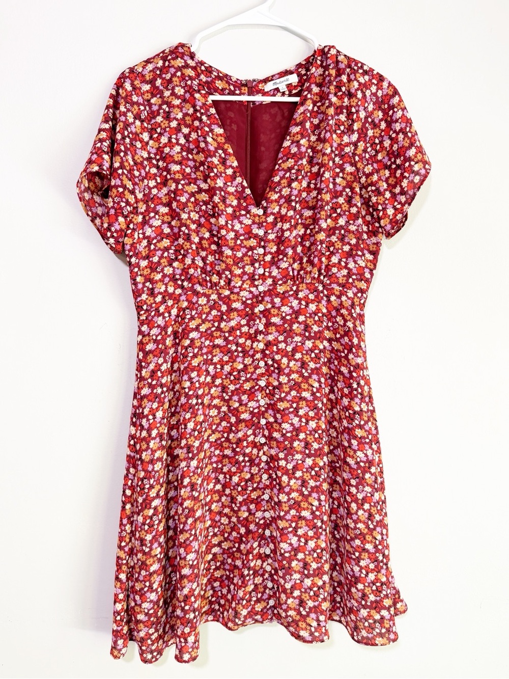 Madewell button red ditsy floral mini dress size 4